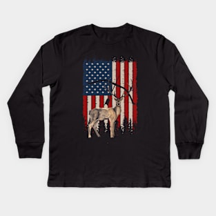 Deer Hunting American Flag Kids Long Sleeve T-Shirt